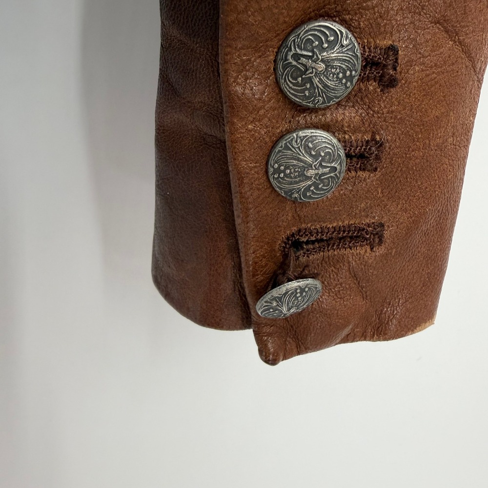 VTG Y2K Moda International Leather Blazer Jacket Size M Western Brown Cognac - Picture 6 of 11